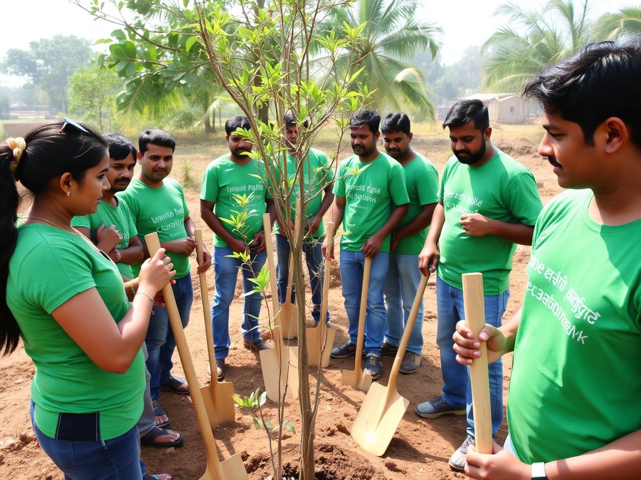 Volunteers preparing to plant saplings at a community drive